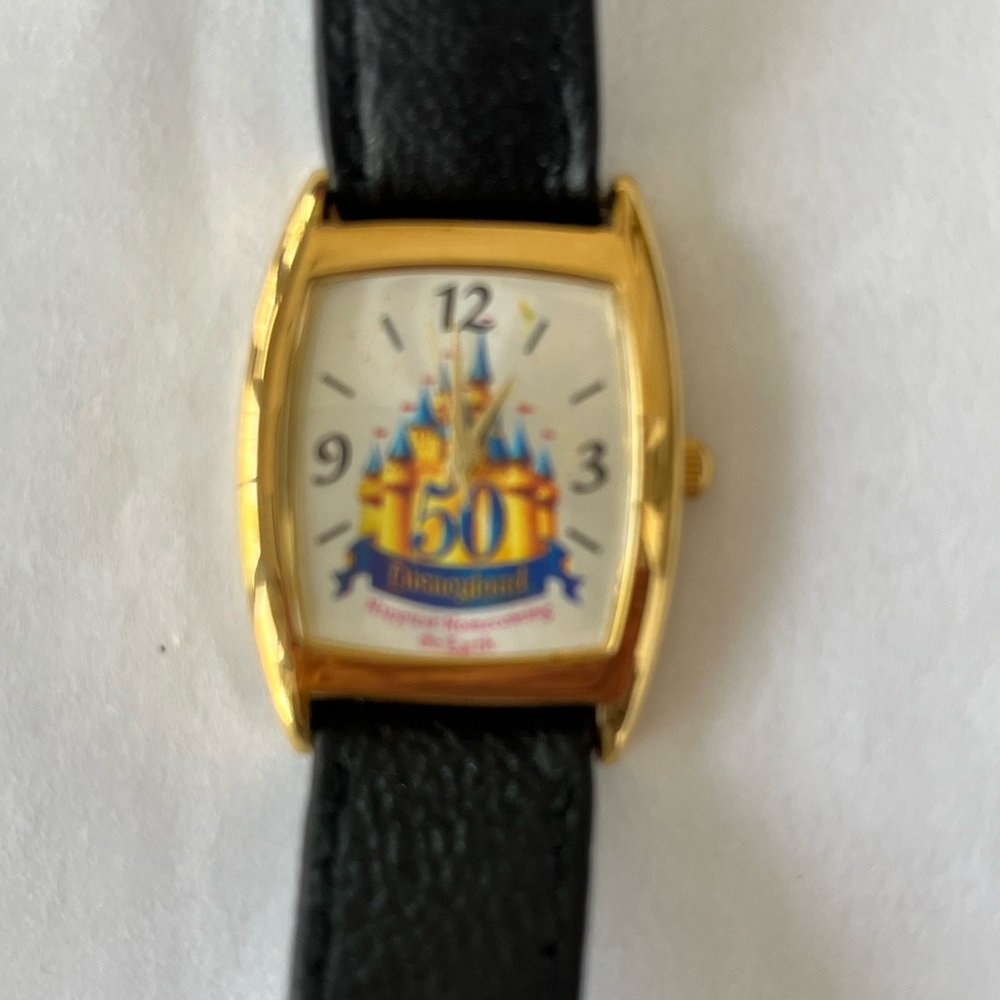 Disneyland Watch 50th Anniversary Special Edition Goldtone Case Black Band